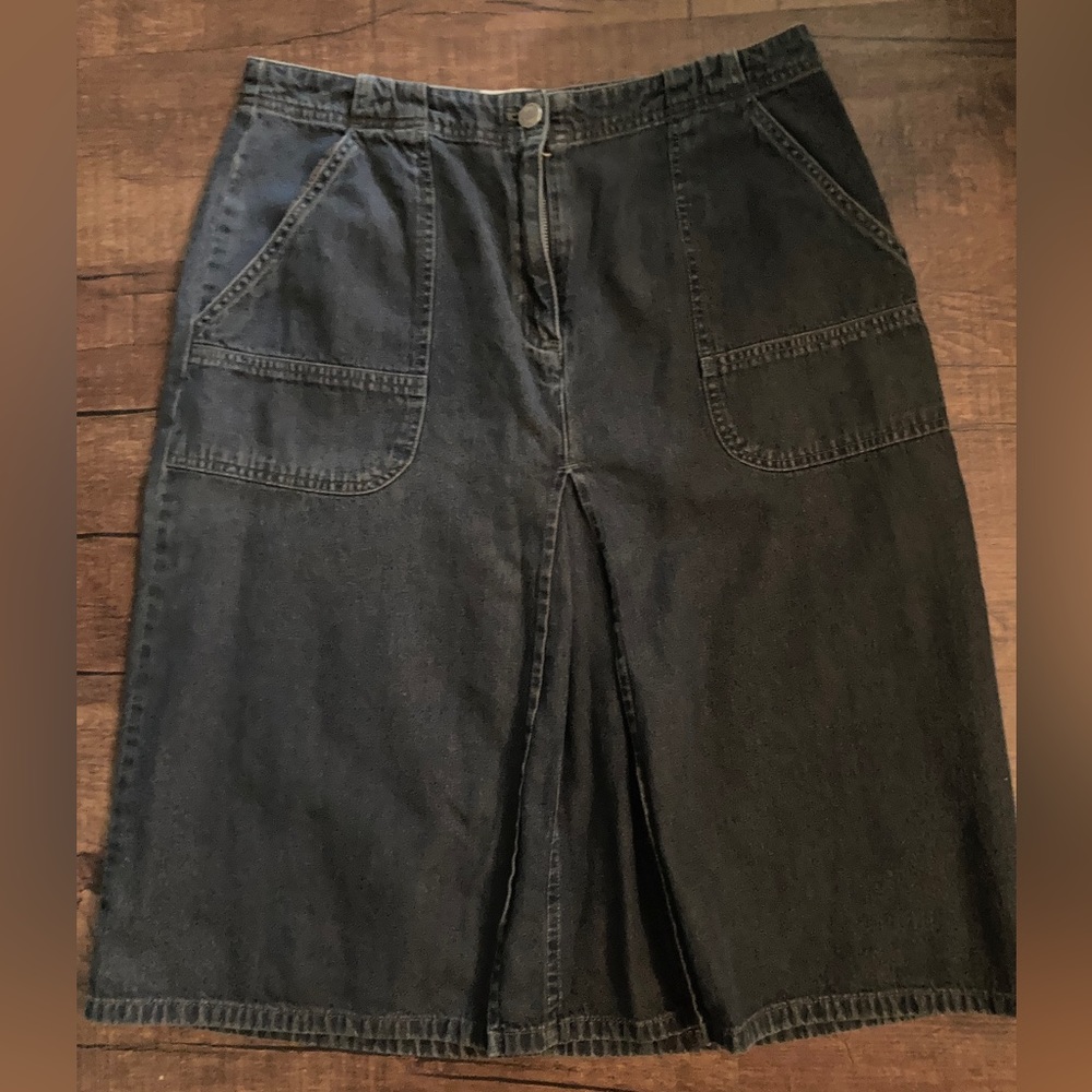 Vintage J Jill Black-Washed Denim Skirt, A-Line, Front Kick Pleat, 12 Tall